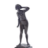 Weisel patinated bronze Classical female nude sculpture, circa 1900, signed on the base, on black