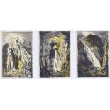 John Piper, triptych of original lithographs, Welsh scenes, published by the Curwen Press 1944,