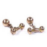 A pair of 9ct gold dumbbell and ball cufflinks, dumbbell length 18.6mm, 4.3g
