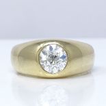 A large 18ct gold 1.9ct solitaire diamond gypsy ring, round old-cut diamond measures: diameter - 7.