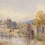 19th century watercolour, scene at Eynsford Ford, indistinctly signed, dated 1888, 12.5" x 18",