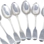 7 Georgian and Victorian silver Fiddle pattern dinner spoons, comprising 2 by George Day,