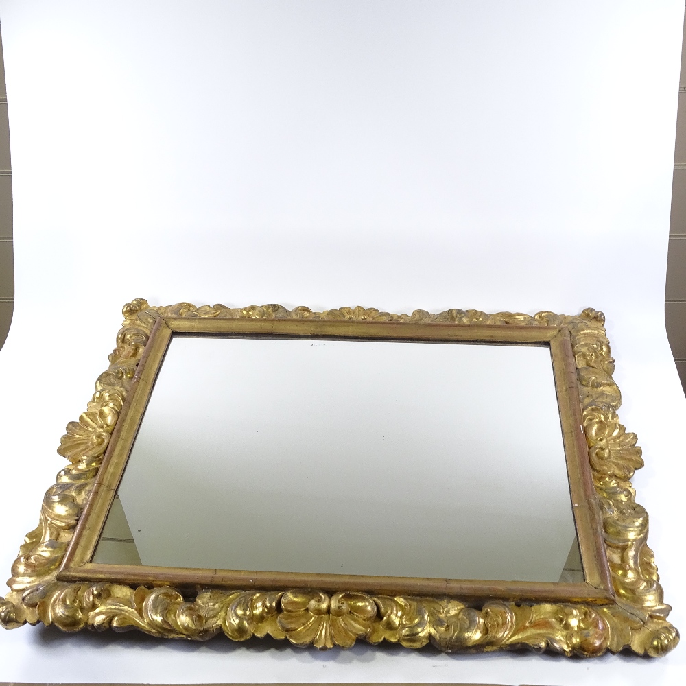 A 19th century Florentine carved acanthus giltwood-framed wall mirror, overall dimensions 98cm x - Image 2 of 3