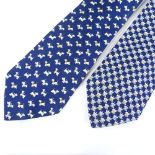 Salvatore Ferragamo Italy, 2 blue pattern silk ties, new and unused, RRP £140 each