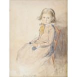 19th century watercolour, portrait of a child knitting, signed with monogram and 1888, 10" x 7", oil