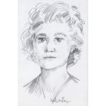 Robert Lenkiewicz, pencil drawing, head portrait of a girl, signed, 15" x 9.5", framed