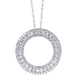 An 18ct white gold diamond cluster halo pendant necklace, on 18ct curb link chain, total diamond