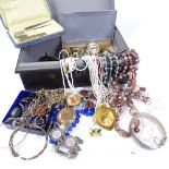 Various silver and costume jewellery, including engraved hinged bangle, enamel brooch etc