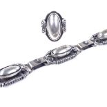A Danish silver stylised bracelet, by Carl Ove Frydensberg, bracelet length 19cm, together with a