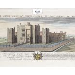 Hand coloured engraving, South view of Hever Castle, framed