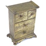A miniature Japanese brass Meiji Period jewel chest, with engraved decoration, height 9cm