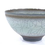 David James White (1934 - 2011), a crackle glaze turquoise Studio pottery bowl, monogram to base,