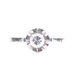 An 18ct white gold 0.41ct solitaire diamond ring, with openwork bridge and claws, setting height 7.