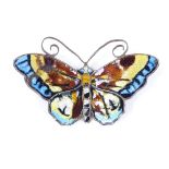 A David Andersen Norwegian sterling silver and coloured enamel butterfly brooch, wingspan 60.2mm,