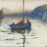 J B Donaldson, watercolour, fishing boats St Abbs, signed, 10.5" x 16.5", framed