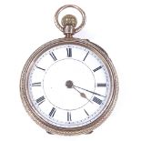 A 19th century 9ct gold open-face top-wind fob watch, white dial with Roman numeral hour markers and