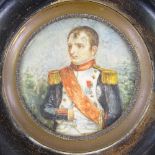 A 19th century miniature watercolour on ivory, portrait of Napoleon, unsigned, in stained wood