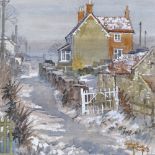 Michael Cadman RI, watercolour, Stour Row under snow, signed and dated 1982, 18" x 13.5", framed