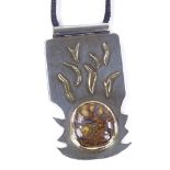 A handmade designer silver gold and Yowah Australian boulder opal pendant necklace, makers' marks