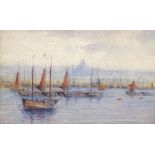 19th/20th century watercolour, boats near St Michael's Mount, unsigned, 4.5" x 7", framed