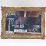 Mid-20th century oil on board, abstract impasto composition, unsigned, 20" x 30", framed