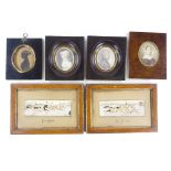 A pair of 19th century miniature pencil/watercolour portraits in ebony frames, a miniature