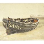 E Duncan, watercolour, Mumbles oyster boat, signed and dated 1855, 8" x 13", unframed