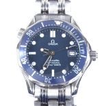 OMEGA - a stainless steel Seamaster Professional 300M mid-size quartz wristwatch, blue wavy dial