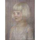 Early to mid-20th century coloured pastels, portrait of a girl, indistinctly signed, 14" x 11",