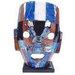 A South American abalone and hardstone inlaid mask, height 21cm