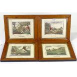 A set of 4 colour shooting prints in maple frames, overall dimensions 11.5" x 13.5"