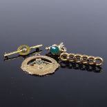 A 15ct gold stone set curb link brooch, 2.1g, together with various 9ct jewellery, including Irish