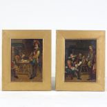 A pair of 19th century oils on tin, genre interior scenes, unsigned, 7.5" x 5.5", framed