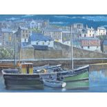 Donald Ayres (born 1936), oil on board, Mevagissey Cornwall, signed, 15" x 35", framed