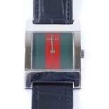 GUCCI - a stainless steel 7700M quartz wristwatch, green and red striped dial and original strap and