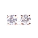 A pair of 14ct rose gold 1.8ct solitaire diamond earrings, with stud fittings, each diamond approx