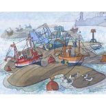 Neal Meacher, watercolour, fishing boats, 2002, 10.5" x 14", framed