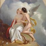 Mid-19th century oil on canvas, Cupid and Psyche, indistinctly signed verso with date 1851?, 18" x