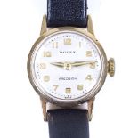 ROLEX - a lady's 9ct gold Precision mechanical wristwatch, silvered dial with gilt Arabic hour