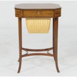 Sheraton Period mahogany and inlaid sewing table, circa 1795, the octagonal top crossbanded with