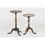 Yewood pedestal wine table, circular dished top on a turned inverted baluster column and three