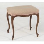 Hepplewhite style mahogany dressing stool, dusky pink fabric upholstered seat, serpentine edge