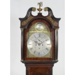 Scottish George III mahogany eight day longcase clock, swan neck pediment centred with a brass