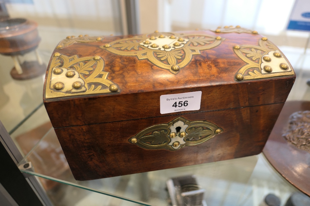 Victorian burr walnut and brass mounted tea caddy, in the Gothic Revival style, circa 1860, the - Image 2 of 10