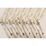 Set of twelve silver Kings pattern fish knives and forks, maker N L, Sheffield 1973, weight