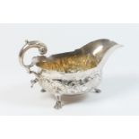 Victorian silver sauce boat, by John James Keith, London 1851, with acanthus capped handle, the body