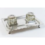 Edwardian silver inkstand, by Mappin & Webb, Sheffield 1905, plain rectangular form with wavy