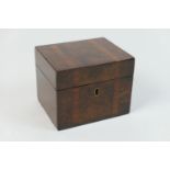 Victorian burr walnut and rosewood banded tea caddy, of small proportions, opening to a single