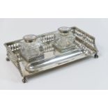 George V silver inkstand, by Goldsmiths & Silversmiths Company, London 1911, rectangular form with