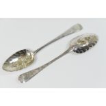 Pair of George III silver berry spoons, by William Sumner, London 1793, later engraved and with